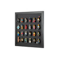 Black wall mounted LEGO minifigure wall display that fits 24 minifigs