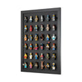 Black wall mounted LEGO minifigure wall display that fits 36 minifigs