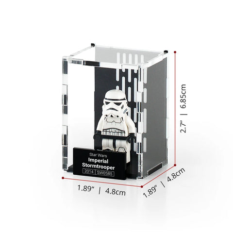 Infographic showing the dimensions of a single minifigure display case