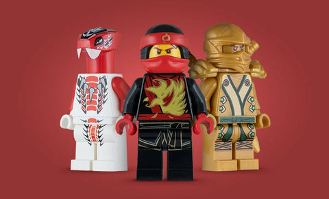Three LEGO Ninjago minifigures