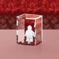 Acrylic display case with custom printed pixelated crimson design that fits one minifigure