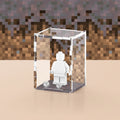 Acrylic display case with custom printed pixelated fungus design that fits one minifigure