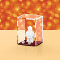 Acrylic display case with custom printed pixelated lava design that fits one minifigure