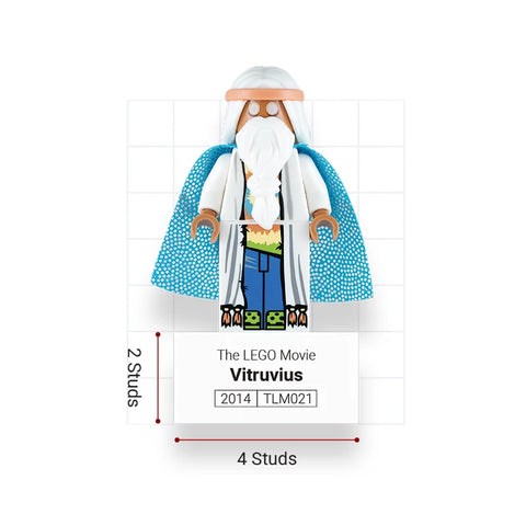 Dimensions of a single LEGO minifigure identification tag showing that they are 2 studs tall and 4 studs wide.