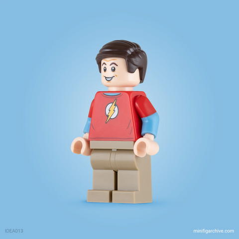 LEGO minifigure Sheldon Cooper from the Big Bang Theory side angle - idea025