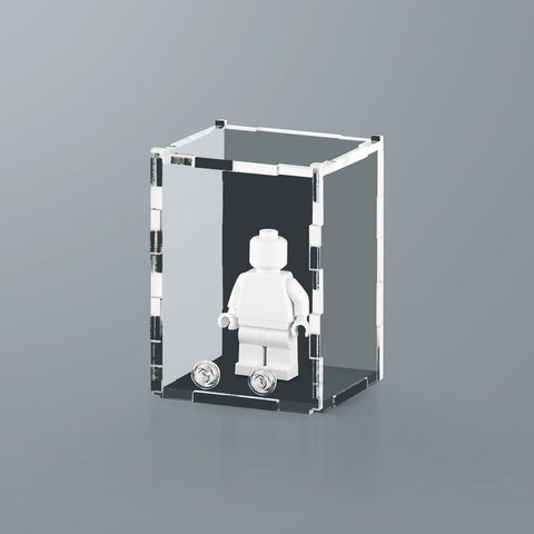 Black bottom and background acrylic display case that fits one minifigure
