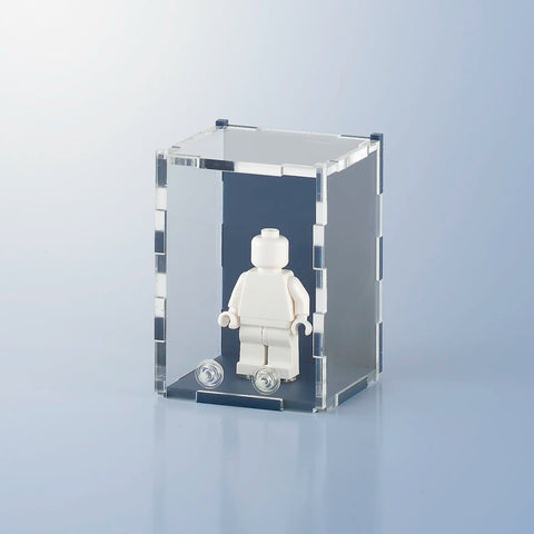 blue matte colored acrylic display case for a single LEGO minifigure