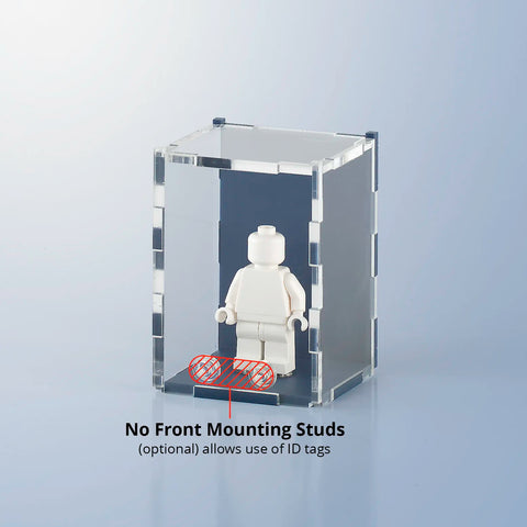 blue matte colored acrylic display case for a single LEGO minifigure