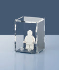 blue matte colored acrylic display case for a single LEGO minifigure