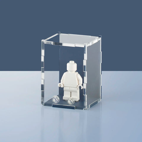 blue matte colored acrylic display case for a single LEGO minifigure