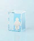 blue pastel colored acrylic display case for a single LEGO minifigure