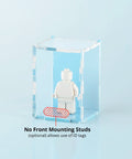 blue pastel colored acrylic display case for a single LEGO minifigure