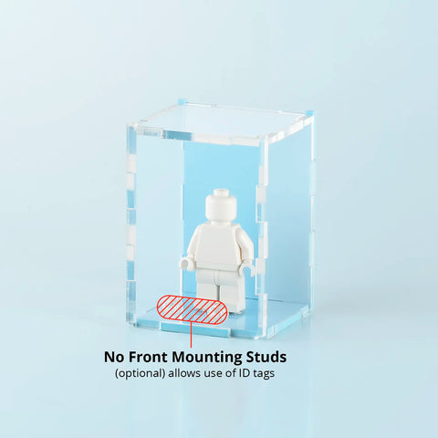 blue pastel colored acrylic display case for a single LEGO minifigure