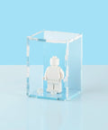 blue pastel colored acrylic display case for a single LEGO minifigure