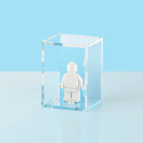 blue pastel colored acrylic display case for a single LEGO minifigure