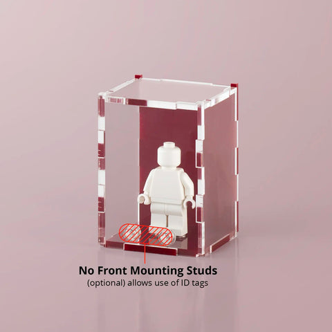 burgundy colored acrylic display case for a single LEGO minifigure