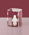 burgundy colored acrylic display case for a single LEGO minifigure