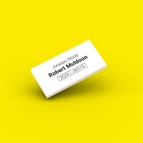 White ID tag for LEGO Robert Muldoon jw115