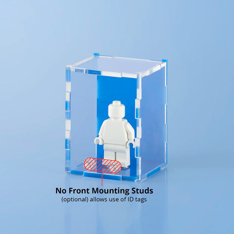 light blue colored acrylic display case for a single LEGO minifigure