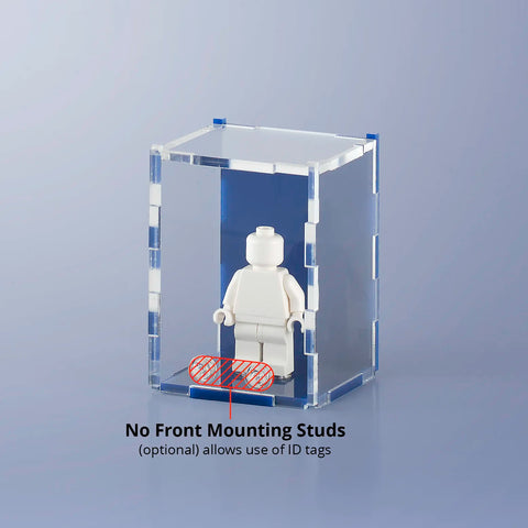 navy blue colored acrylic display case for a single LEGO minifigure