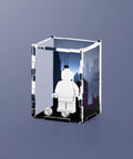 Acrylic display case with custom printed night city design that fits one minifigure