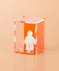 Orange colored acrylic display case for a single LEGO minifigure