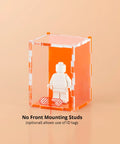 Orange colored acrylic display case for a single LEGO minifigure