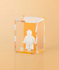 orange pastel colored acrylic display case for a single LEGO minifigure