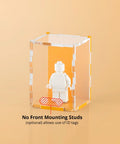 orange pastel colored acrylic display case for a single LEGO minifigure