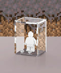 Display case with a custom pixel underground background design for a single LEGO minifigure