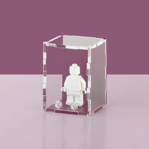 Plum matte colored acrylic display case for a single LEGO minifigure
