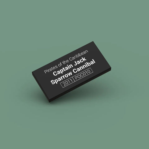 Black ID tag for LEGO minifigure Captain Jack Sparrow Cannibal poc010