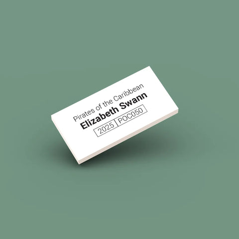 White ID tag for LEGO minifigure Elizabeth Swann poc050