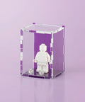 purple colored acrylic display case for a single LEGO minifigure