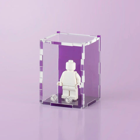 purple colored acrylic display case for a single LEGO minifigure