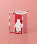 Red acrylic display case for a single LEGO minifigure