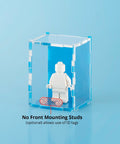 sky blue colored acrylic display case for a single LEGO minifigure
