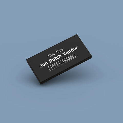 Black LEGO Minifigure Identification tag for Jon Dutch Vander sw0033