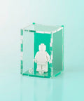 teal pastel colored acrylic display case for a single LEGO minifigure