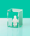 teal pastel colored acrylic display case for a single LEGO minifigure