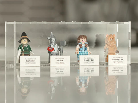 LEGO Wizard of Oz minifigures in a display case